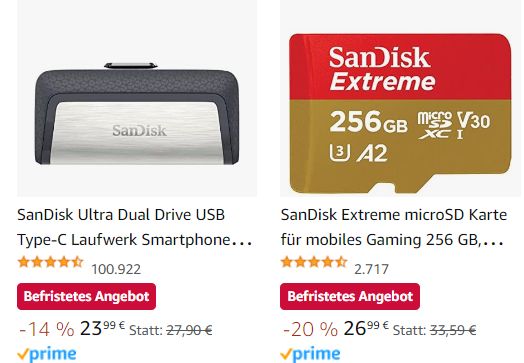 Amazon: Speicherprodukte von Sandisk und Western Digital mit Rabatt