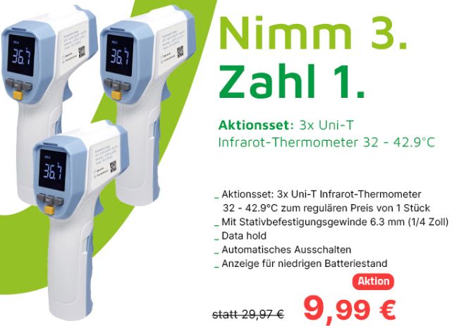 Völkner: Dreierset IR-Thermometer für 9,99 Euro