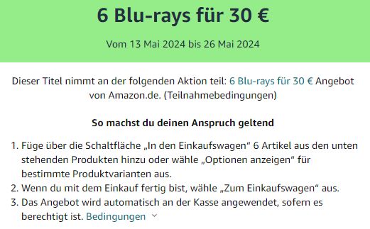 Amazon: 6 Blu-rays für 30 Euro