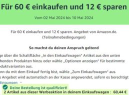 Amazon: 12 Euro Rabatt beim Kauf von Drogerieartikeln ab 60 Euro
