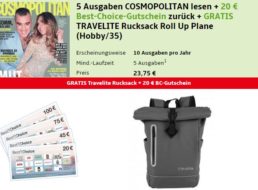 Gratis: Rucksack und Gutschein zum Cosmopolitan-Abo für 23,75 Euro