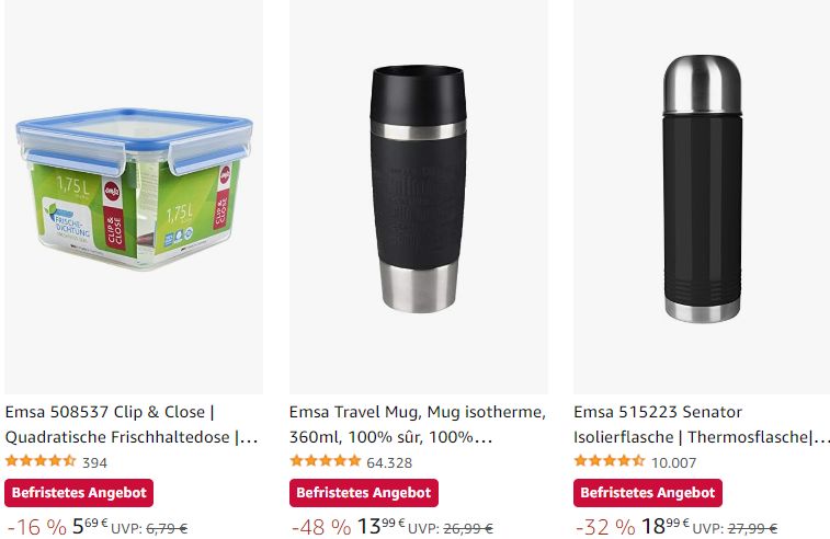 Amazon: Emsa-Sale mit Travel-Mugs und Glasboxen