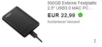 Ebay: Externe Festplatte mit 500 GByte für 17,99 Euro