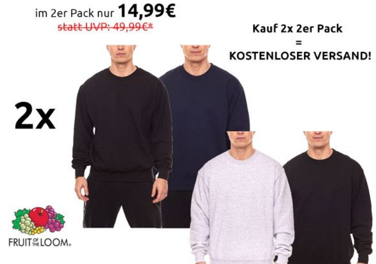 Fruit of the Loom: Sweater im Doppelpack für 14,99 Euro