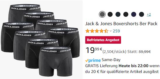 Amazon: Achterpack Boxershorts von "Jack & Jones" für 19,99 Euro