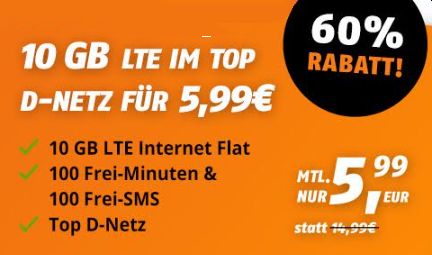 Klarmobil: 10 GByte LTE-Volumen im Vodafone-Netz für 5,99 Euro