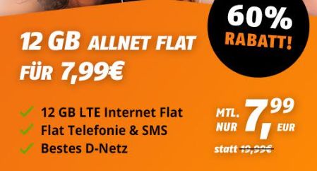 Klarmobil: 12 GByte-Allnet-Flat im Telekom-Netz für 7,99 Euro