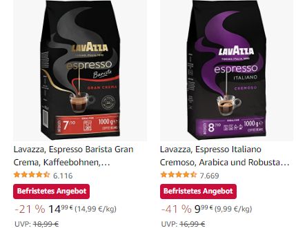 Amazon: Lebensmittel mit Rabatt, Lavazza-Kaffee für 8,99 Euro