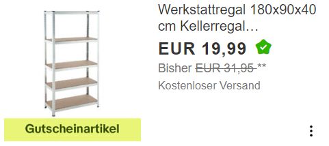 Ebay: Schwerlastregal für 17,99 Euro frei Haus via Gutschein