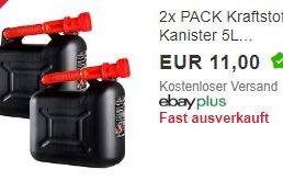 Ebay: Doppelpack Benzinkanister für 11 Euro frei Haus