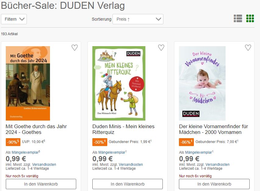 Terrashop: Duden-Titel ab 99 Cent im Angebot