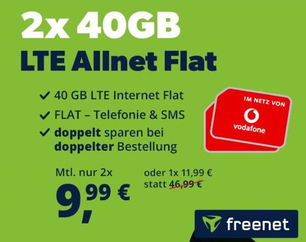 Vodafone: "Green LTE" mit 40 GByte ab 9,99 Euro / Monat