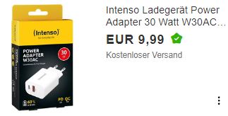 Ebay: Intenso-Ladegerät mit 30 Watt für 9,99 Euro frei Haus