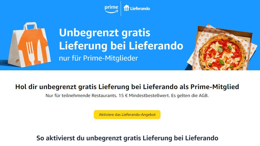 Lieferando: Gratis-Lieferung für Prime-Kunden