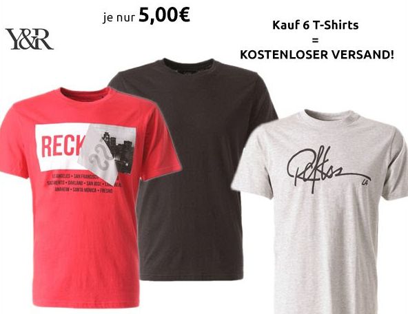 Outlet46: 6 T-Shirts für 30 Euro frei Haus