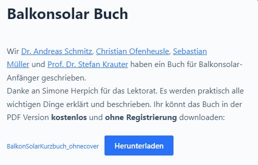 Gratis: "Balkonsolar Buch" als PDF zum kostenlosen Download