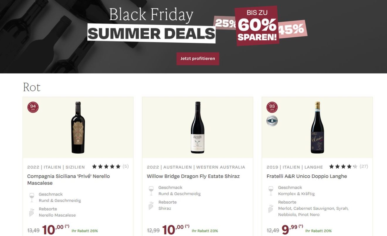 Weinbörse: Black Week mit goldprämierten Flaschen ab 3,79 Euro