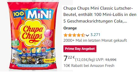 Chupa Chups: 100er-Pack für 7,22 Euro zum Prime Day