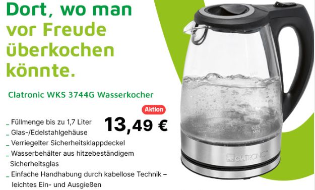 Völkner: Clatronic-Wassekocher für 16,48 Euro frei Haus