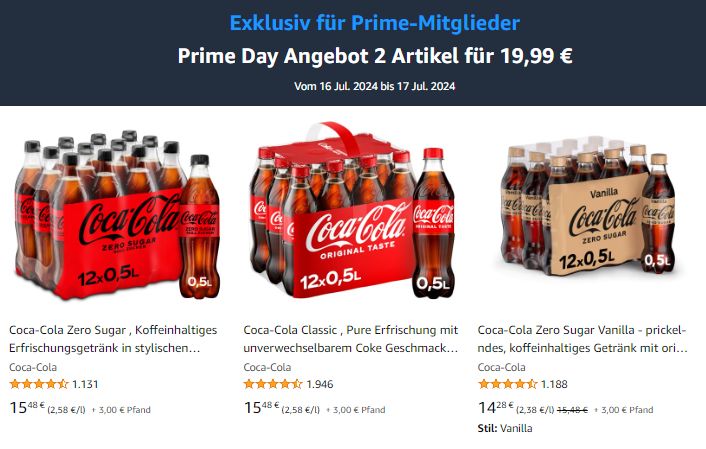 Prime Day: 2 Cola-Vorratspacks zum Preis von einem