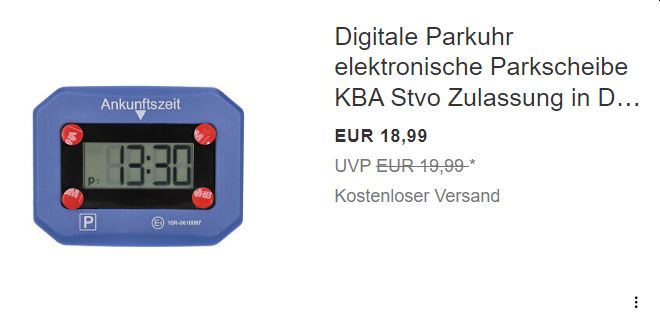 Ebay: Digitale Parkuhr mit KBA-Zulassung für 18,99 Euro