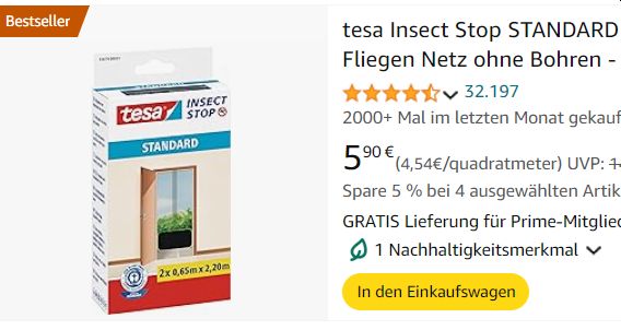 Amazon: tesa Fliegengitter für Türen für 5,90 Euro