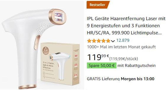 Amazon: IPL-Haarentfernungsgerät mit neun Stufen für 60,34 Euro