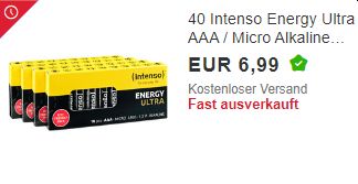 Ebay: 40er-Pack AAA-Batterien für 6,99 Euro frei Haus