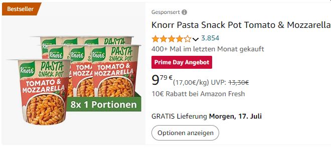 Knorr: Fertiggerichte mit Prime-Day-Rabatt ab 1,22 Euro