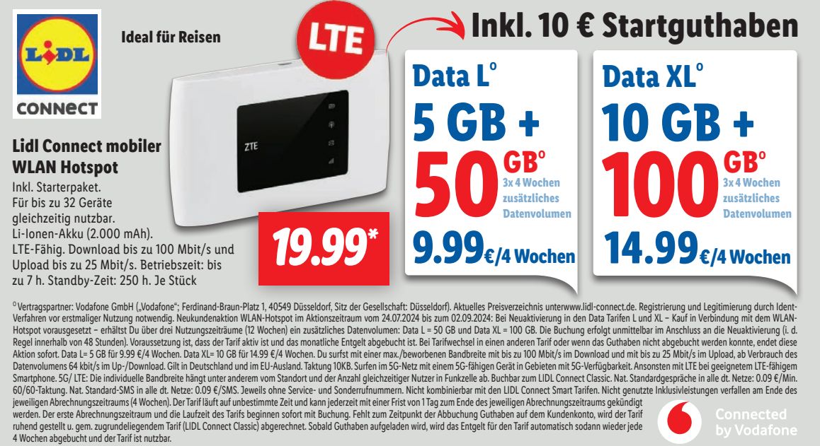 Lidl: WLAN-Hotspot mit 10 Euro Guthaben für 19,99 Euro