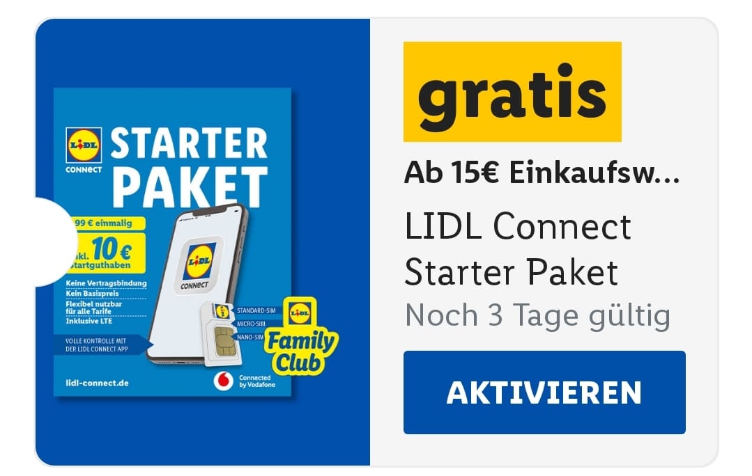 Gratis: Starter-Paket für "Lidl Connect" für 0 Euro