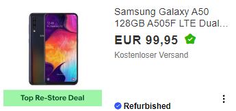 Ebay: "Samsung Galaxy A50" refurb für 89,95 Euro frei Haus