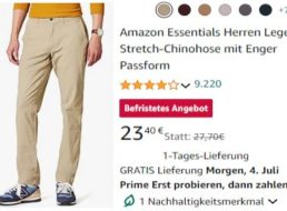 Amazon: Stretch-Chinos mit Öko-Tex für 23,60 Euro