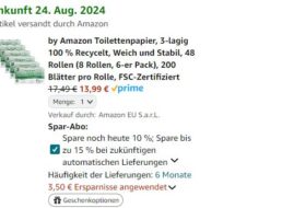 Knaller: 48 Rollen WC-Papier bei Amazon für 13,99 Euro frei Haus