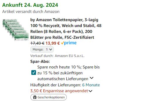 Knaller: 48 Rollen WC-Papier bei Amazon für 13,99 Euro frei Haus