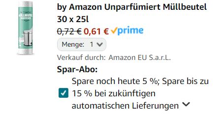 Amazon: Müllbeutel für unter 2 Cent/Stück im Sparabo