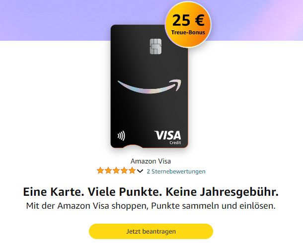 Amazon Visa: Kreditkarte mit Cashback und 25 Euro Startbonus