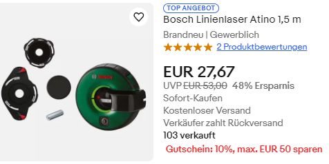 Ebay: Bosch Linienlaser Atino für 24,90 Euro frei Haus