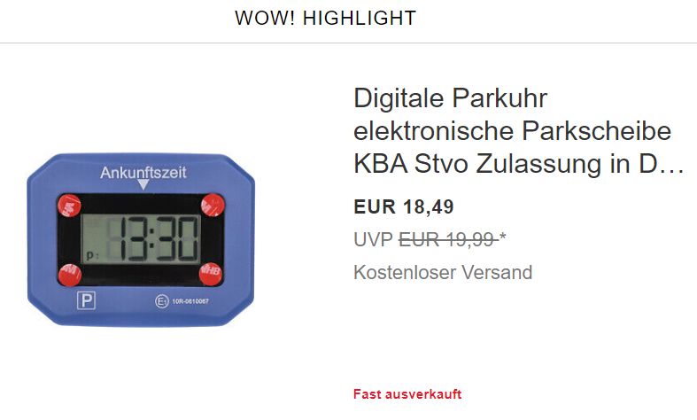 Ebay: Digitale Parkscheibe mit Zulassung für 18,49 Euro