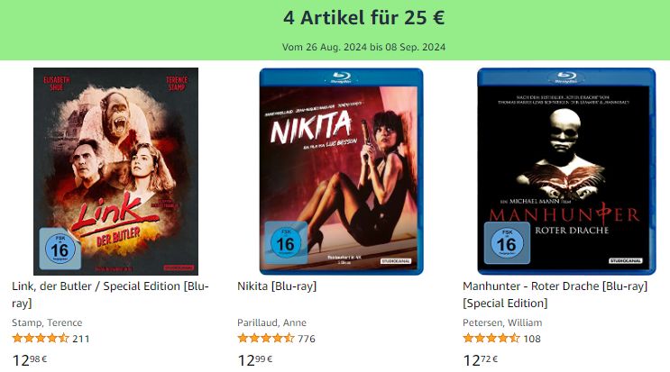 Amazon: Vier Filme nach Wahl für zusammen 25 Euro