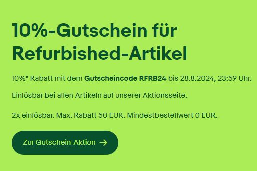 Ebay: 10 Prozent Rabatt auf Refurb-Artikel