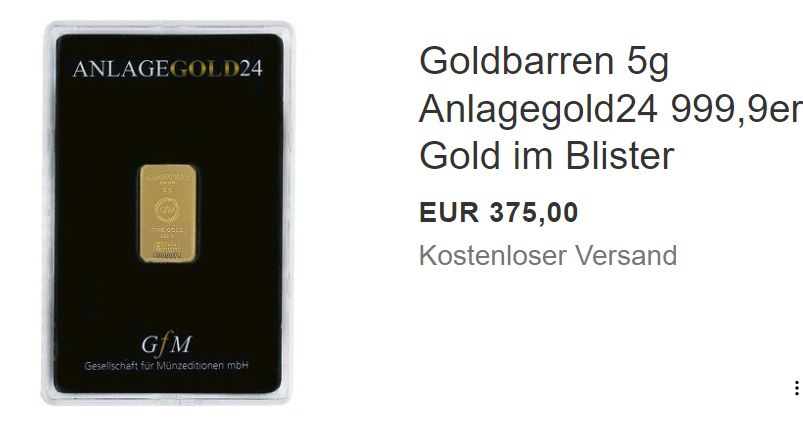 Ebay: 5 Gramm Gold zum Bestpreis von 375 Euro frei Haus