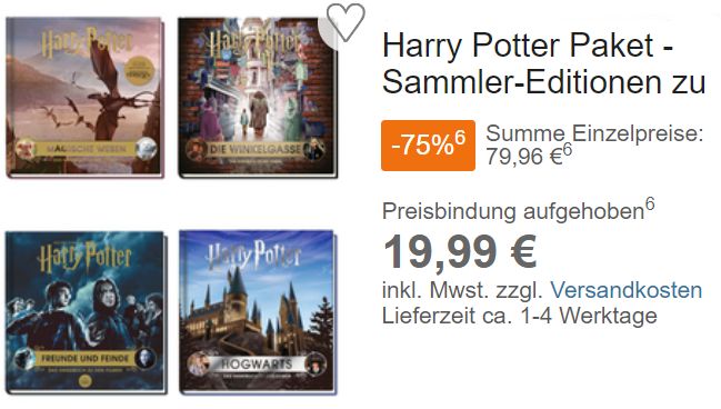 Terrashop: "Harry Potter Paket" mit vier Büchern für 20 statt 80 Euro