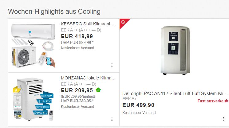 Ebay: Klimageräte, Ventilatoren und mehr mit Rabatt