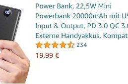 Amazon: Powerbank mit 22,5 Watt Ladeleistung für 19,99 Euro