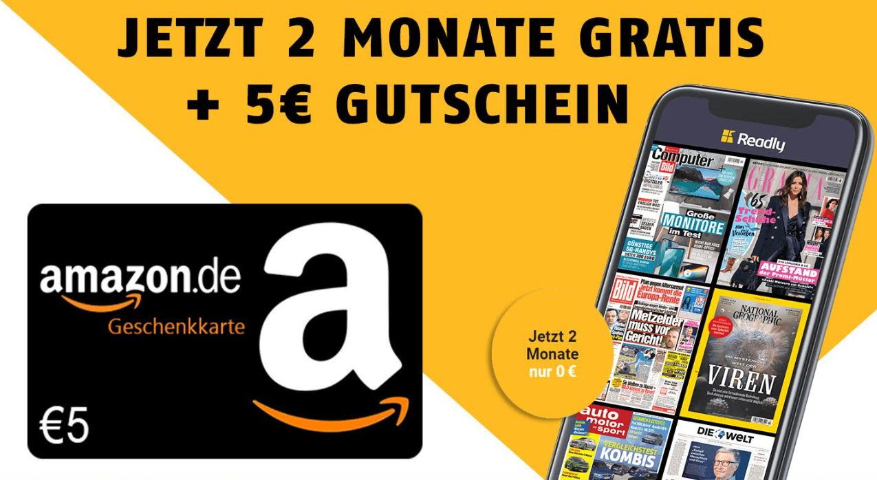 Gratis: Readly für zwei Monate mit Amazon-Gutschein über 5 Euro