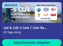 Lidl Plus: 5 Cent / Liter Tankrabatt via RYD