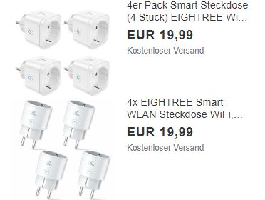 Ebay: Viererpacks smarte Steckdosen für 19,99 Euro frei Haus