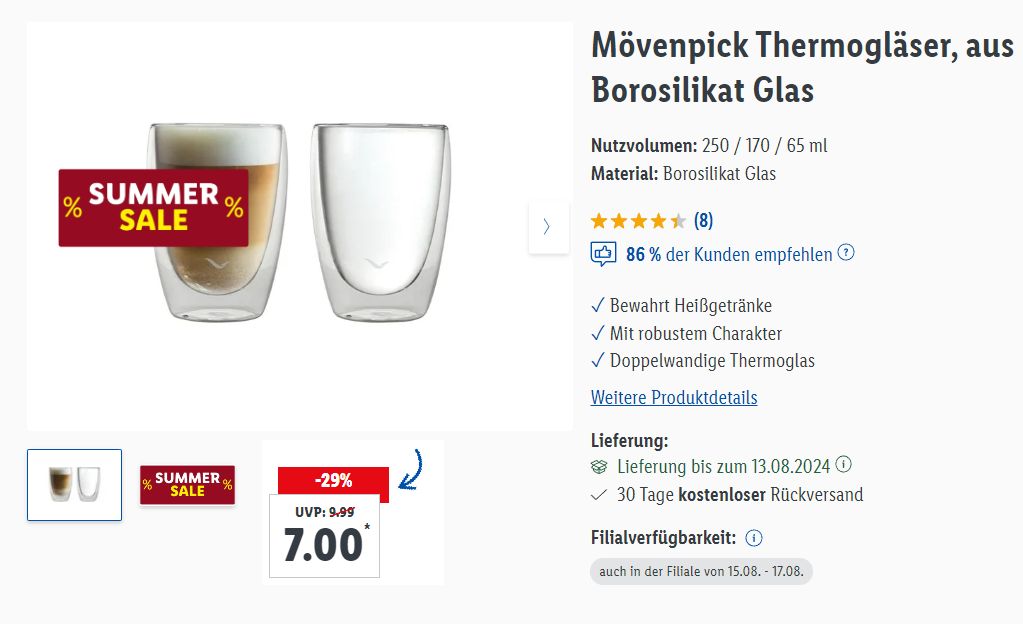 Lidl: Mövenpick-Thermogläser im Set für sieben Euro