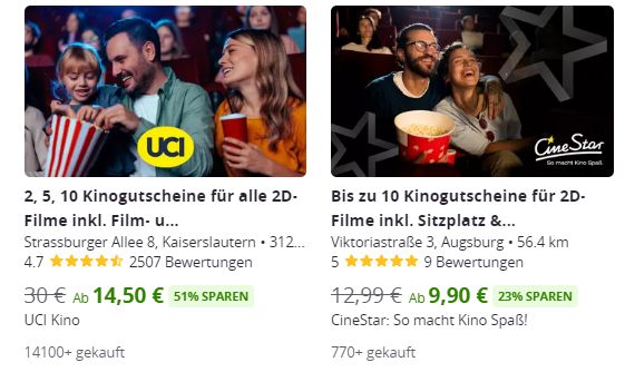 Groupon: Kinogutscheine ab 6,80 Euro